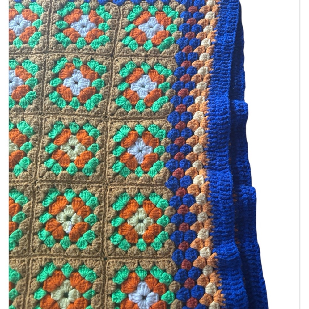 Crochet Granny Squared Throw Blanket Boho Hippie Multi Colored Handcrafted - Picture 5 of 12